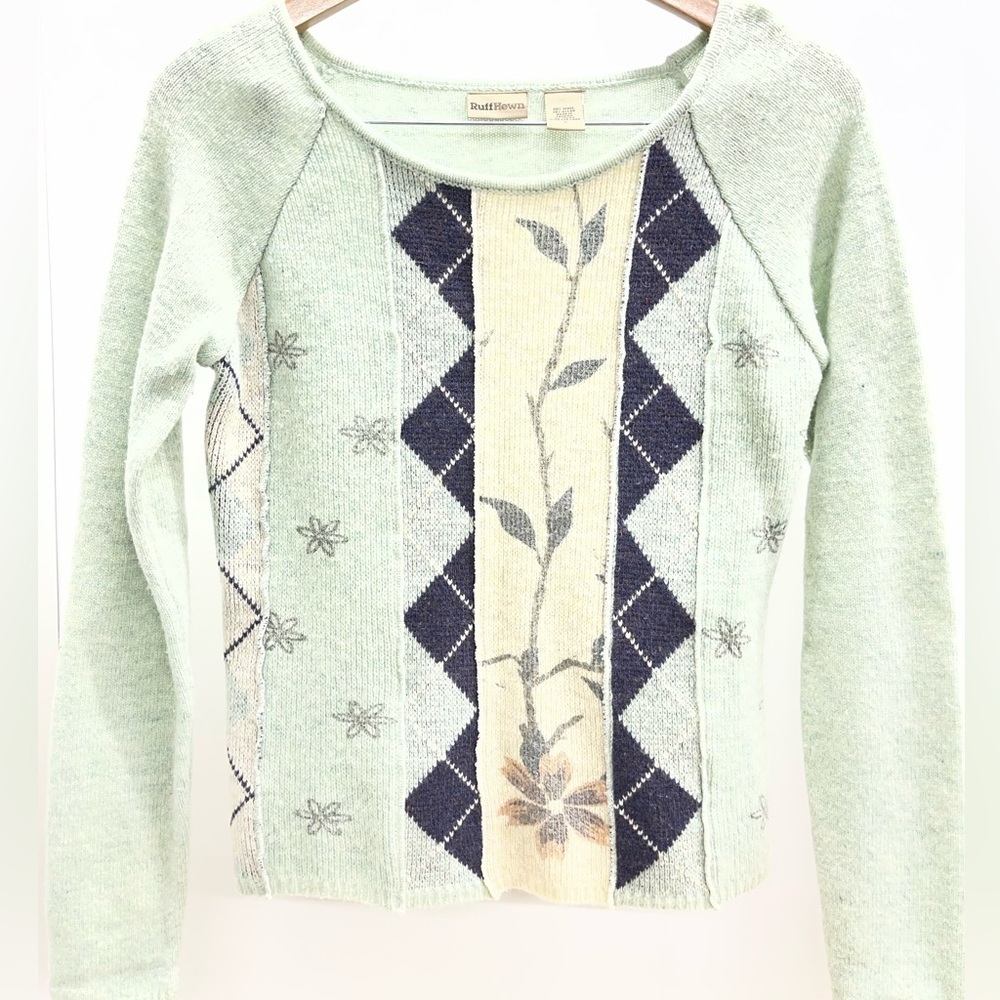 Ruff Hewn Women's Light Green Floral Pattern Sweater‎
